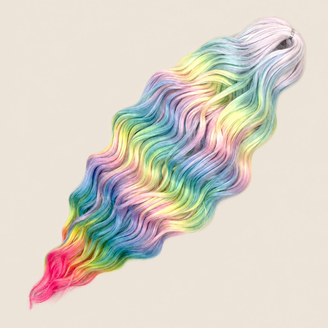 Anna golvend invlechthaar 60 cm 100 g – Pastel regenboog met roze punten (HPD107) – De HaarBoetiek
