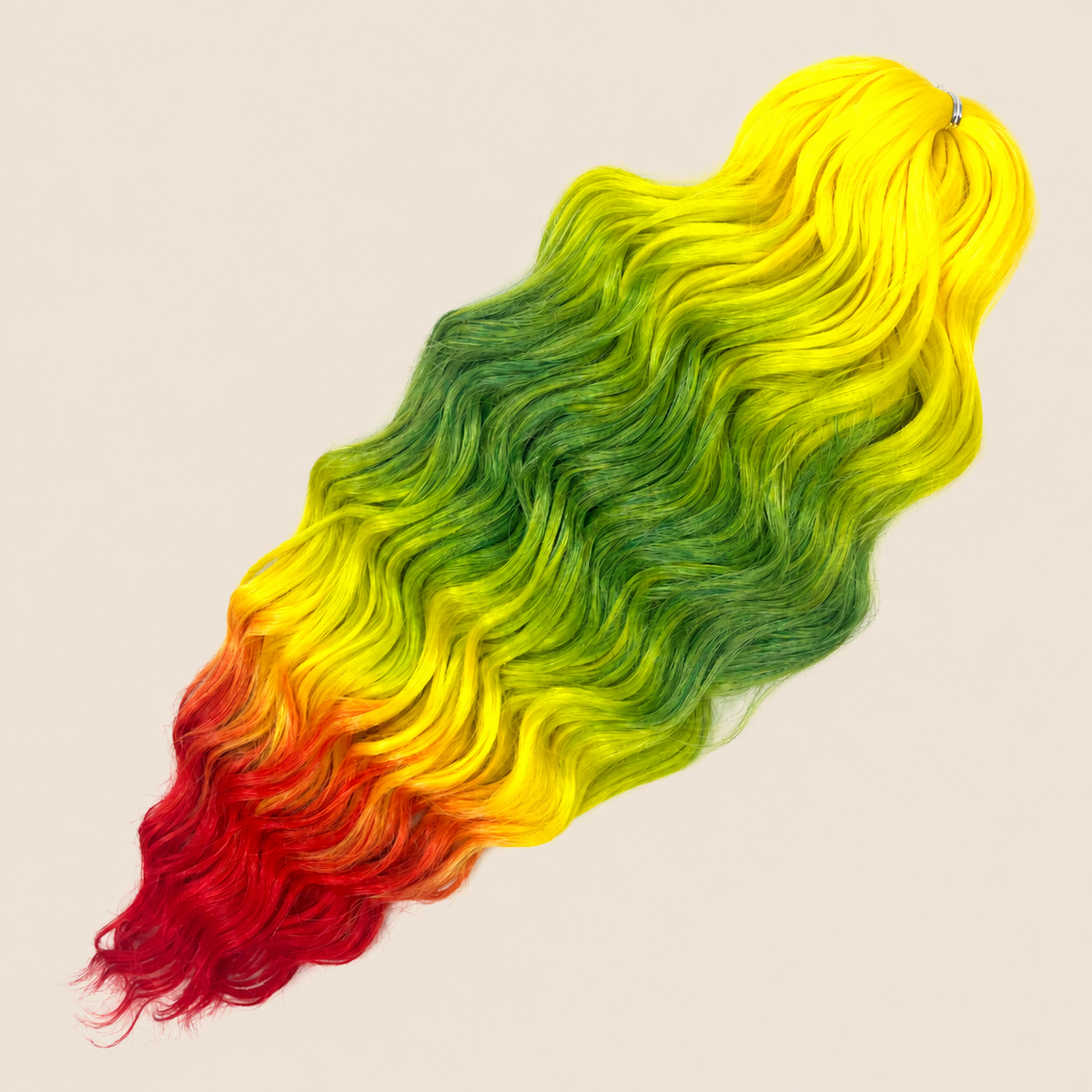 Anna golvend invlechthaar 60 cm 100 g – Geel-groen-rood ombre (HPD053Y) – De HaarBoetiek