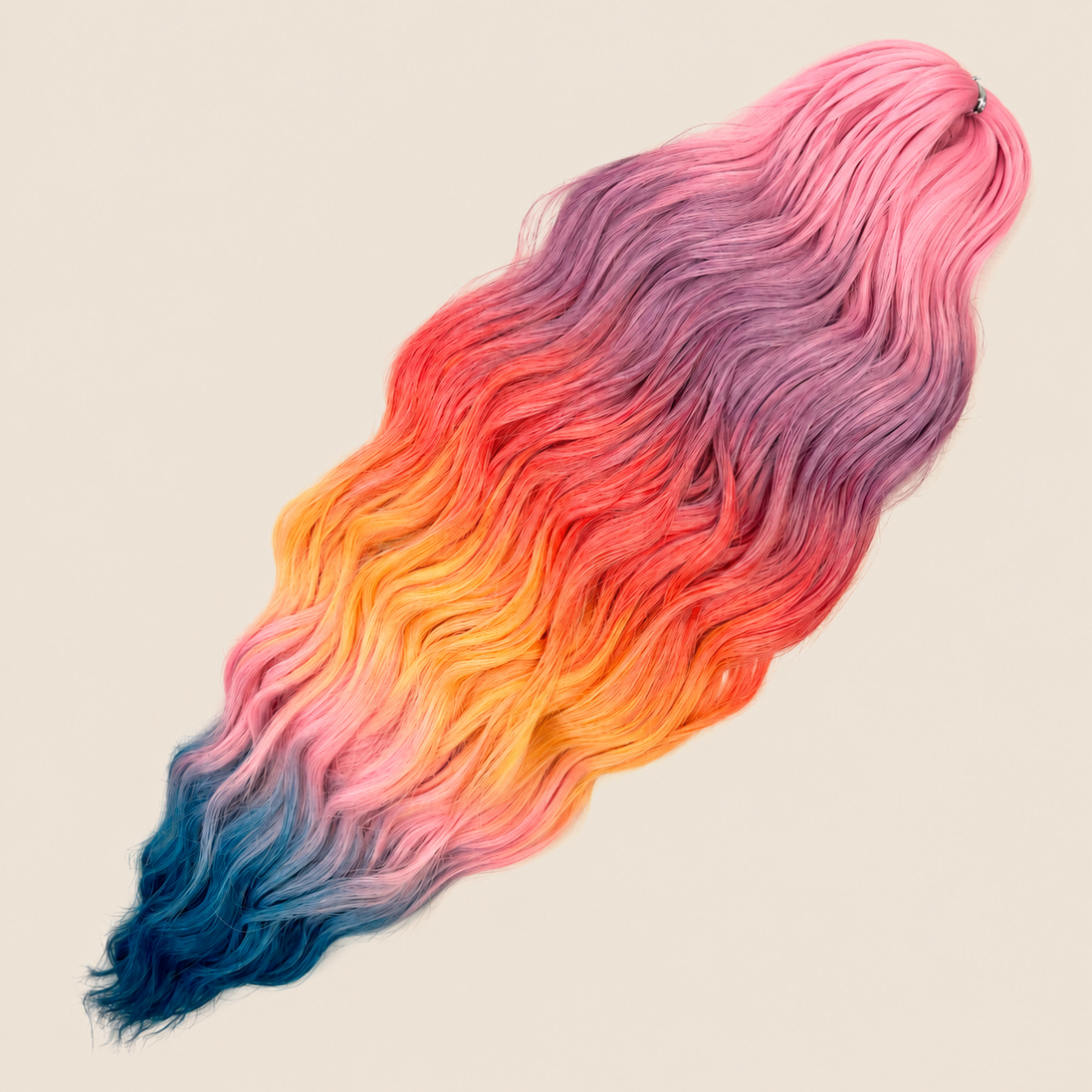 Anna golvend invlechthaar 60 cm 100 g – Roze-paars-oranje-blauw regenboog (HPD056P) – De HaarBoetiek