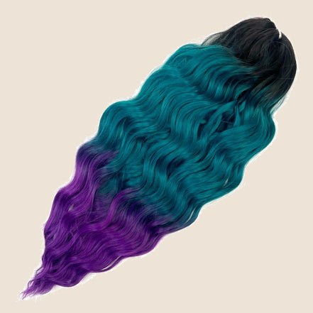 Anna golvend invlechthaar 60 cm 100 g – Donkerbruin-turquoise-paars ombre (3T-4/GB6/PP5) – De HaarBoetiek