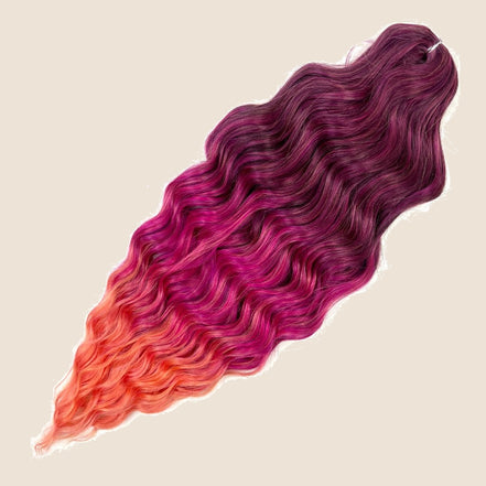 Anna golvend invlechthaar 60 cm 100 g – Bordeaux-roze-oranje ombre (T3-4/F10/LORANGE11) – De HaarBoetiek
