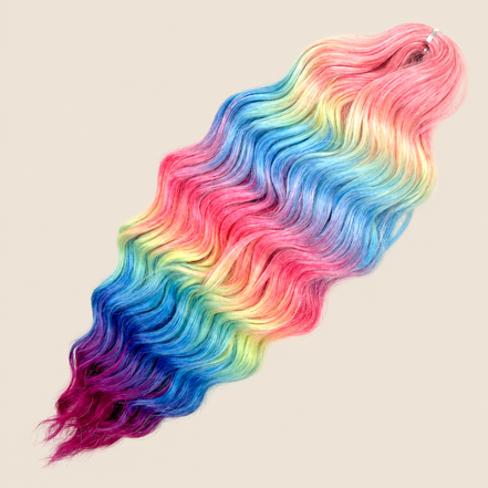 Anna golvend invlechthaar 60 cm 100 g – Roze-blauw-geel regenboog (HPD125) – De HaarBoetiek
