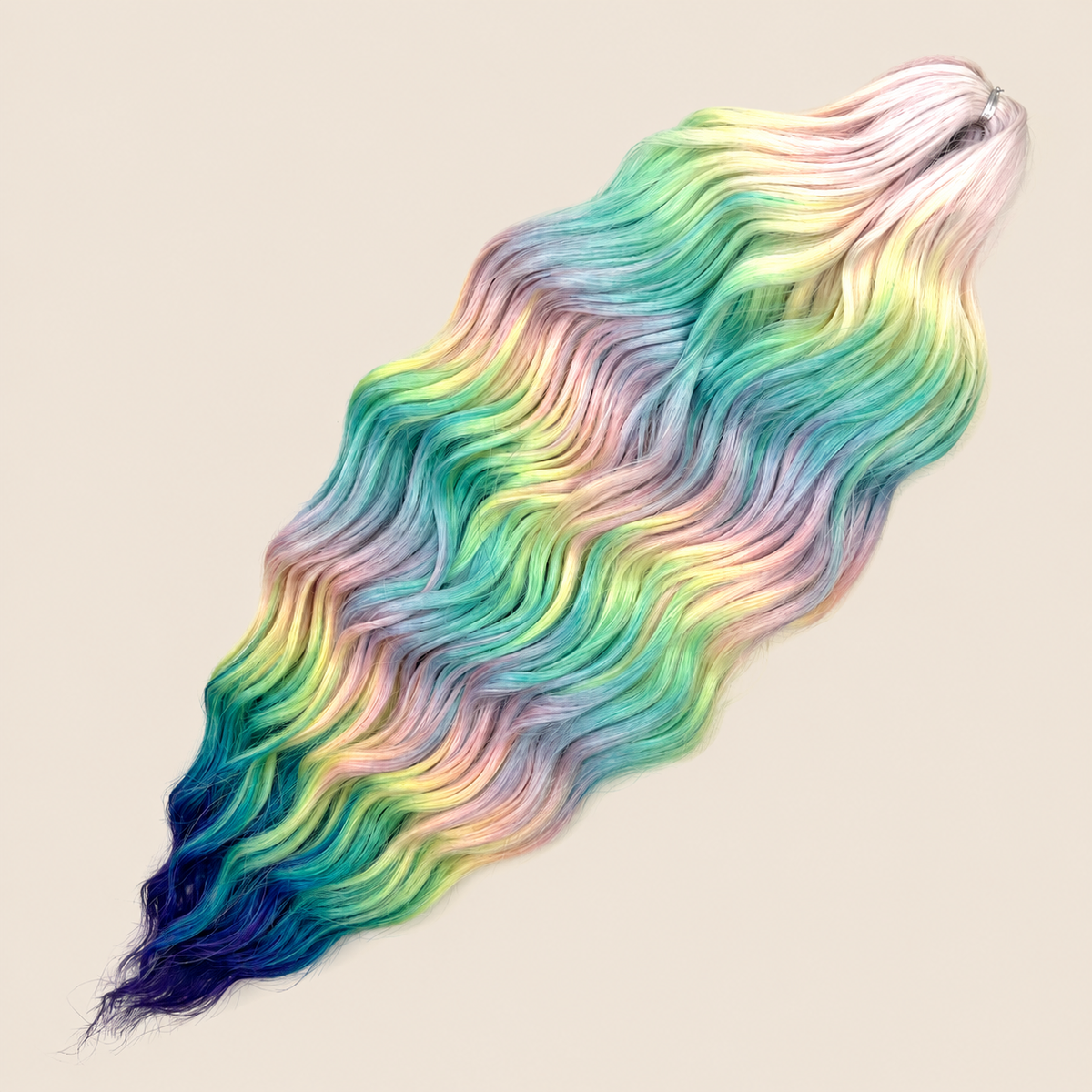 Anna golvend invlechthaar 60 cm 100 g – Roze-geel-groen pastel regenboog (HPD119) – De HaarBoetiek