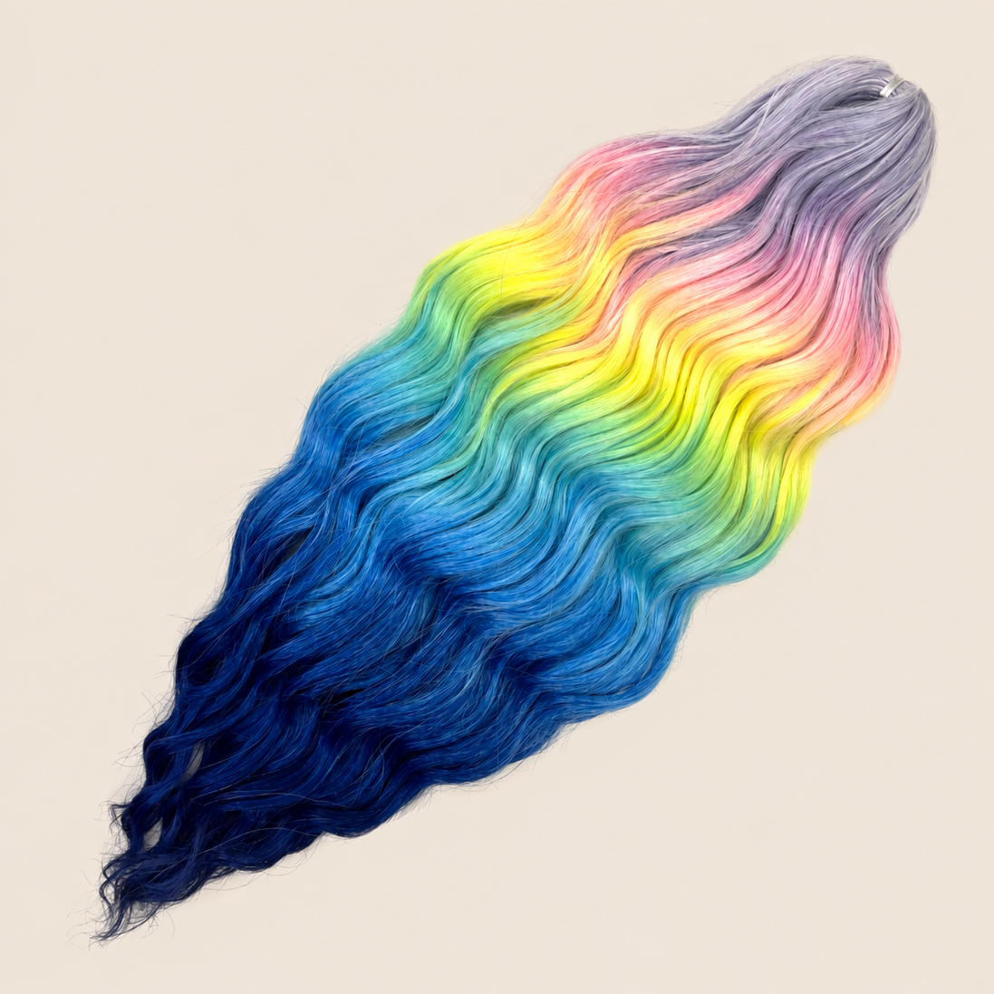 Anna golvend invlechthaar 60 cm 100 g – Lila-roze-geel-blauw ombre (HPD029) – De HaarBoetiek