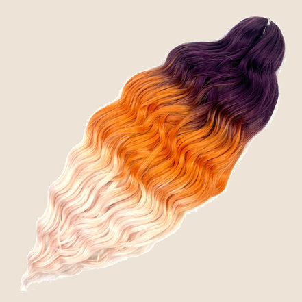 Anna golvend invlechthaar 60 cm 100 g – Paars-oranje-blond ombre (3T-PR/OR14/P8A) – De HaarBoetiek