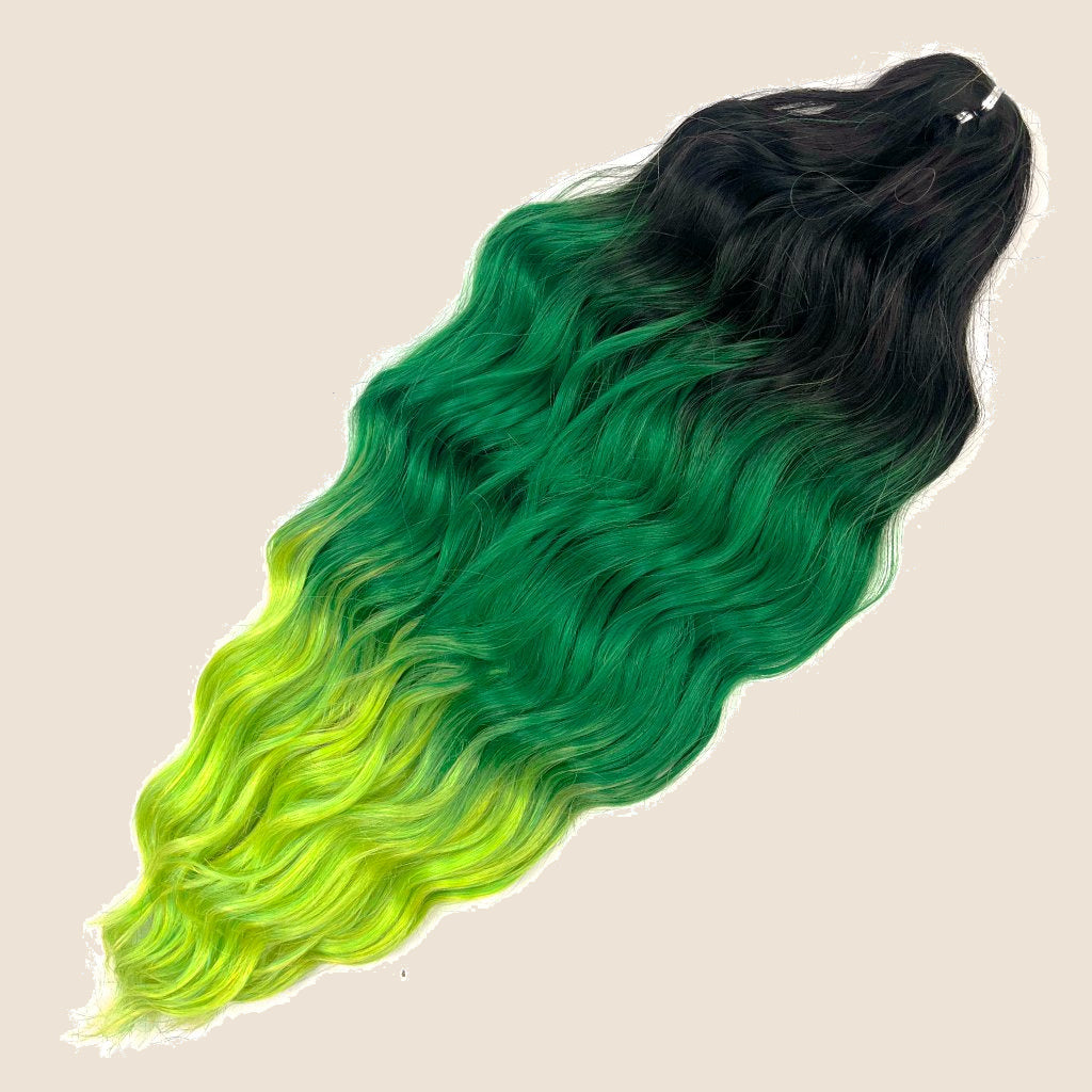 Anna golvend invlechthaar 60 cm 100 g – Zwart-groen-geel ombre (3T-YG3(1)) – De HaarBoetiek