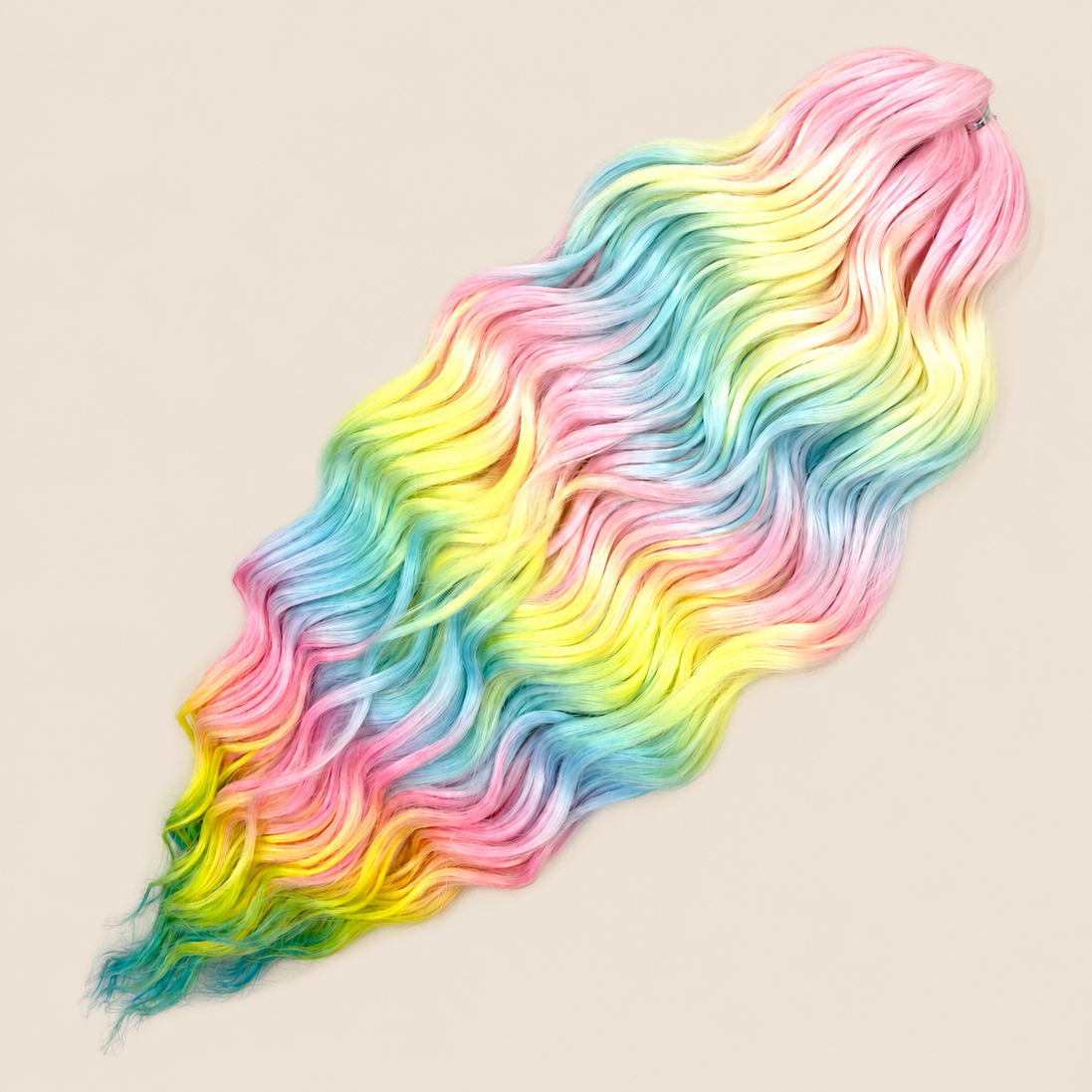 Anna golvend invlechthaar 60 cm 100 g – Roze-geel-mint regenboog (HPD117) – De HaarBoetiek