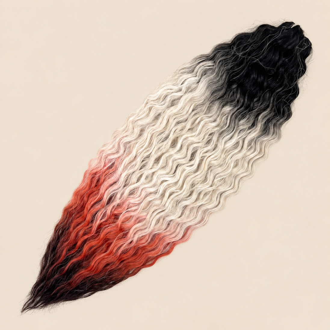 Ariel golvend kanekalon invlechthaar 55 cm 100 g, kleur 4T-2/56C/Ored/Brown, op beige achtergrond
