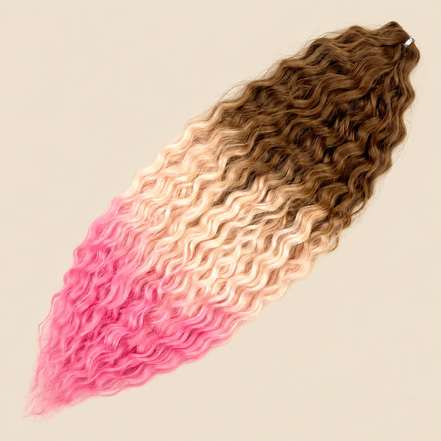 Ariel golvend kanekalon invlechthaar 55 cm 100 g, kleur Almadine, op beige achtergrond