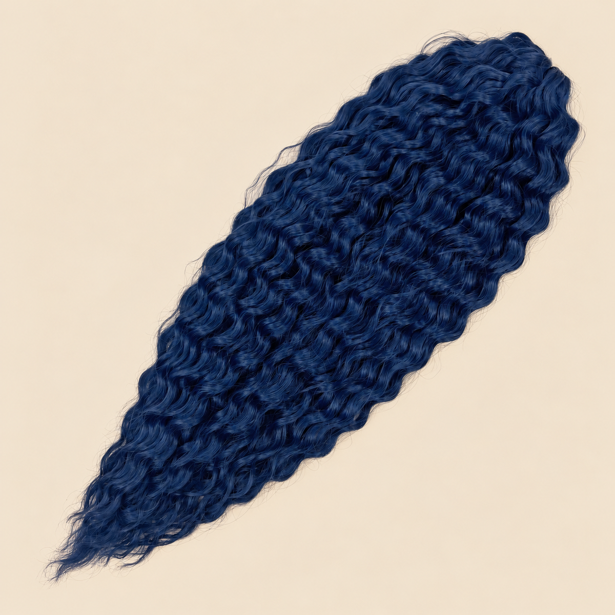 Ariel golvend kanekalon invlechthaar 55 cm 100 g, kleur Blueberry, op beige achtergrond