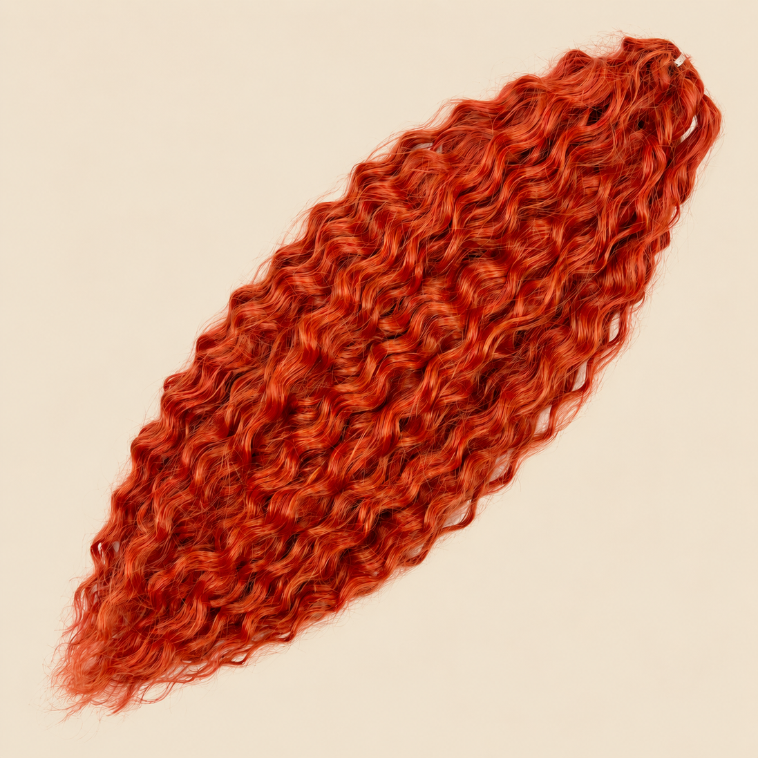 Ariel golvend kanekalon invlechthaar 55 cm 100 g, kleur Bronze29, op beige achtergrond