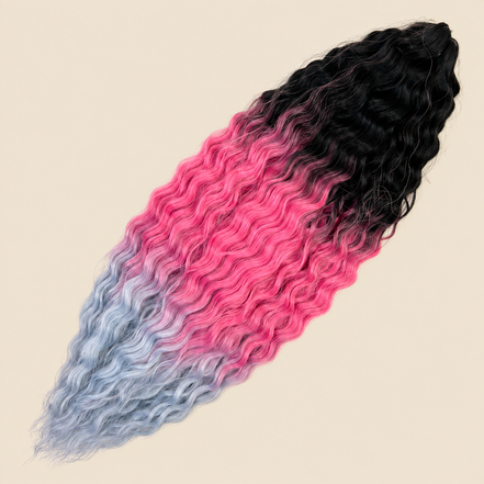 Ariel golvend kanekalon invlechthaar 55 cm 100 g, kleur Dusk, op beige achtergrond