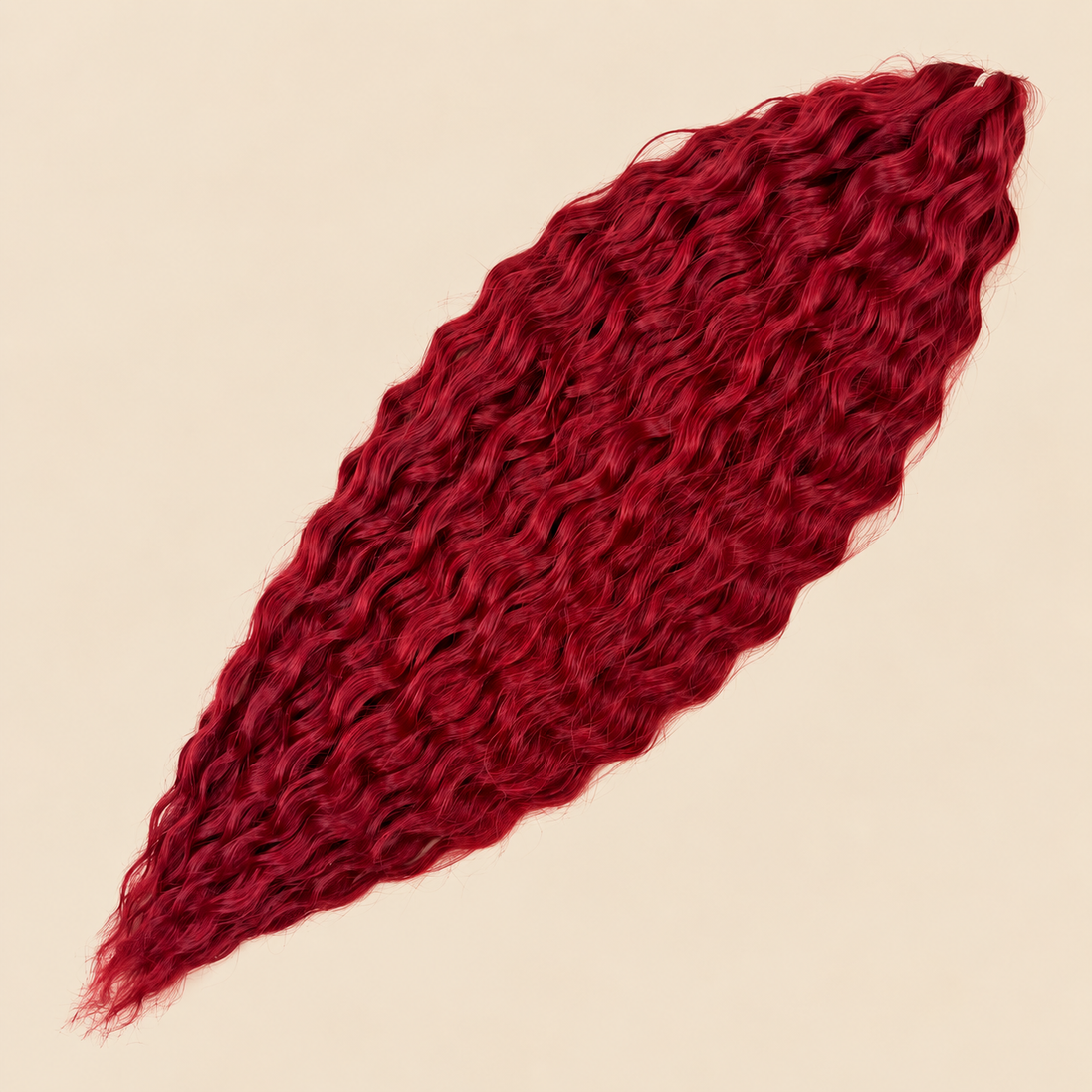 Ariel golvend kanekalon invlechthaar 55 cm 100 g, rood (kleur IRED3), op beige achtergrond