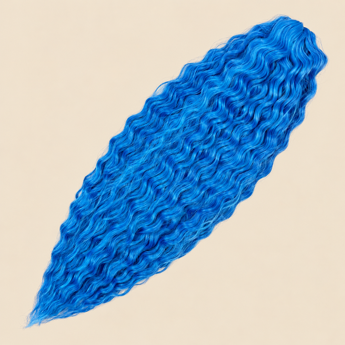 Ariel golvend kanekalon invlechthaar 55 cm 100 g, blauw (kleur M.Blue2), op beige achtergrond