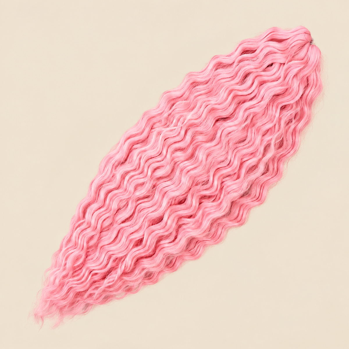 Ariel golvend kanekalon invlechthaar 55 cm 100 g, roze (kleur Pink4), op beige achtergrond