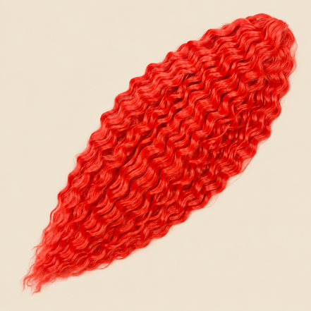 Ariel golvend kanekalon invlechthaar 55 cm 100 g, rood (kleur Red1-2), op beige achtergrond
