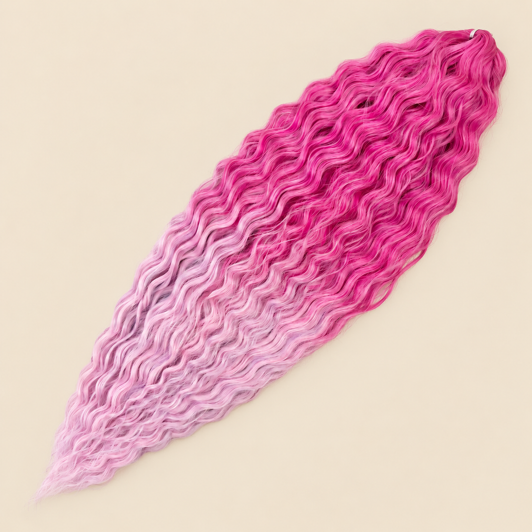 Ariel golvend kanekalon invlechthaar 55 cm 100 g, roze ombre (kleur T-BPink(15)), op beige achtergrond