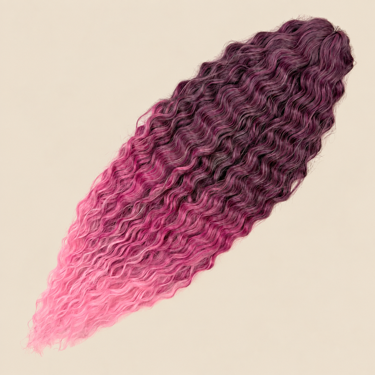Ariel golvend kanekalon invlechthaar 55 cm 100 g, roze ombre (kleur T-BPink(17)), op beige achtergrond