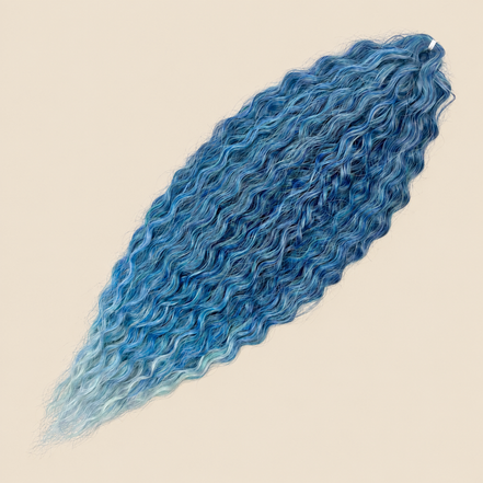 Ariel golvend kanekalon invlechthaar 55 cm 100 g, blauw ombre (kleur T-JSBLUE2), op beige achtergrond