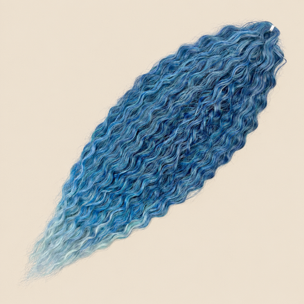 Ariel golvend kanekalon invlechthaar 55 cm 100 g, blauw ombre (kleur T-JSBLUE2), op beige achtergrond