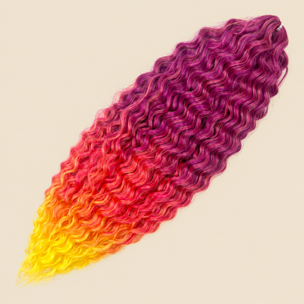 Ariel golvend kanekalon invlechthaar 55 cm 100 g, oranje ombre (kleur T-Ored(10)), op beige achtergrond