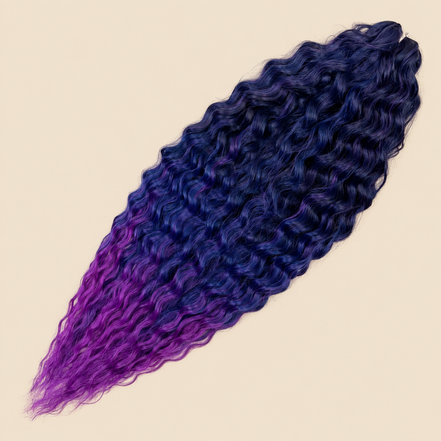 Ariel golvend kanekalon invlechthaar 55 cm 100 g, blauw ombre (kleur T-PBlue(11)), op beige achtergrond