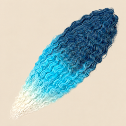 Ariel golvend kanekalon invlechthaar 55 cm 100 g, blauw ombre (kleur T-PBlue(14)), op beige achtergrond