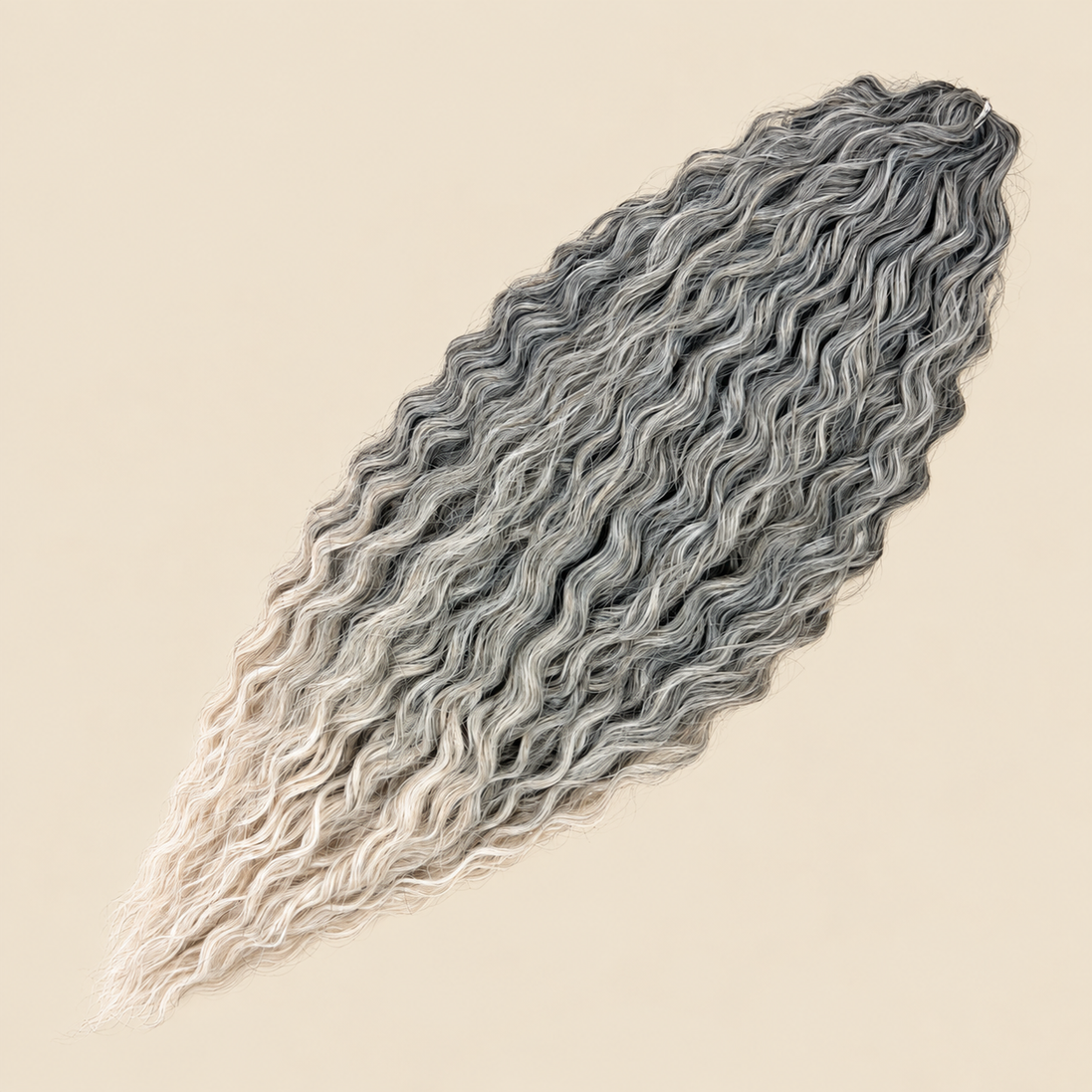 Ariel golvend kanekalon invlechthaar 55 cm 100 g, zwart/blond ombre (kleur T1B/56C), op beige achtergrond