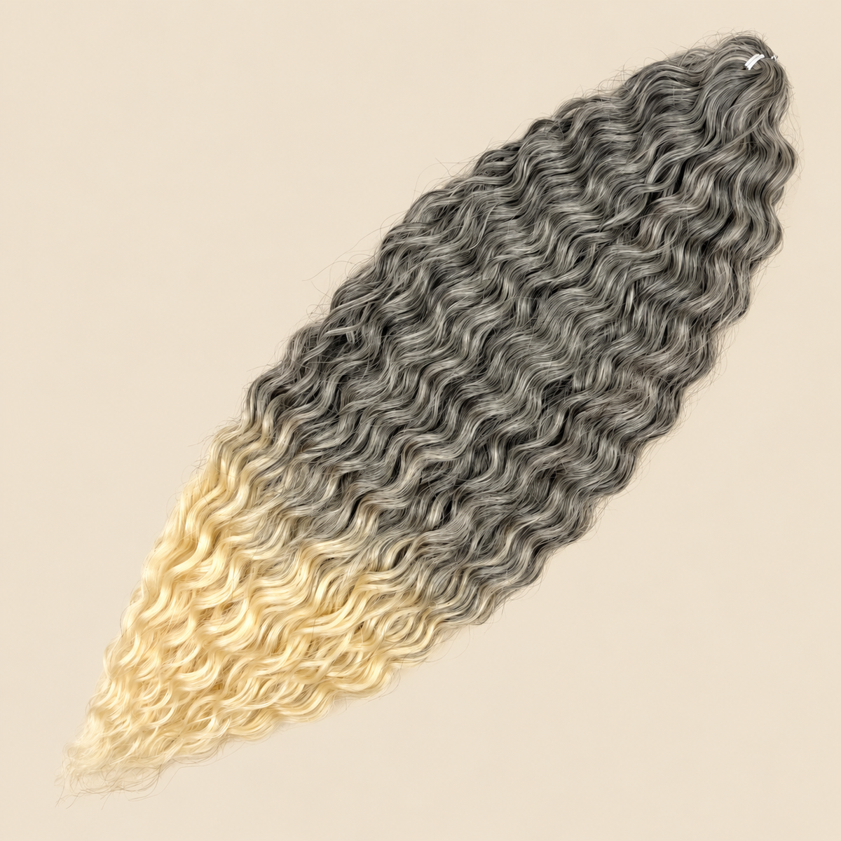 Ariel golvend kanekalon invlechthaar 55 cm 100 g, zwart/blond ombre (kleur T1B/613), op beige achtergrond