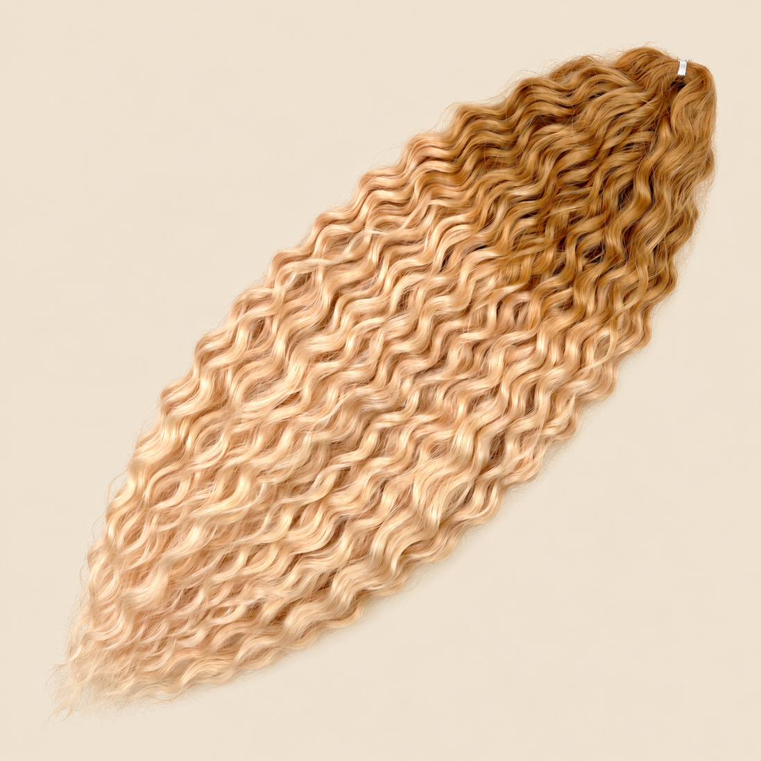Ariel golvend kanekalon invlechthaar 55 cm 100 g, kleur TT BLONG29/TFC14, op beige achtergrond