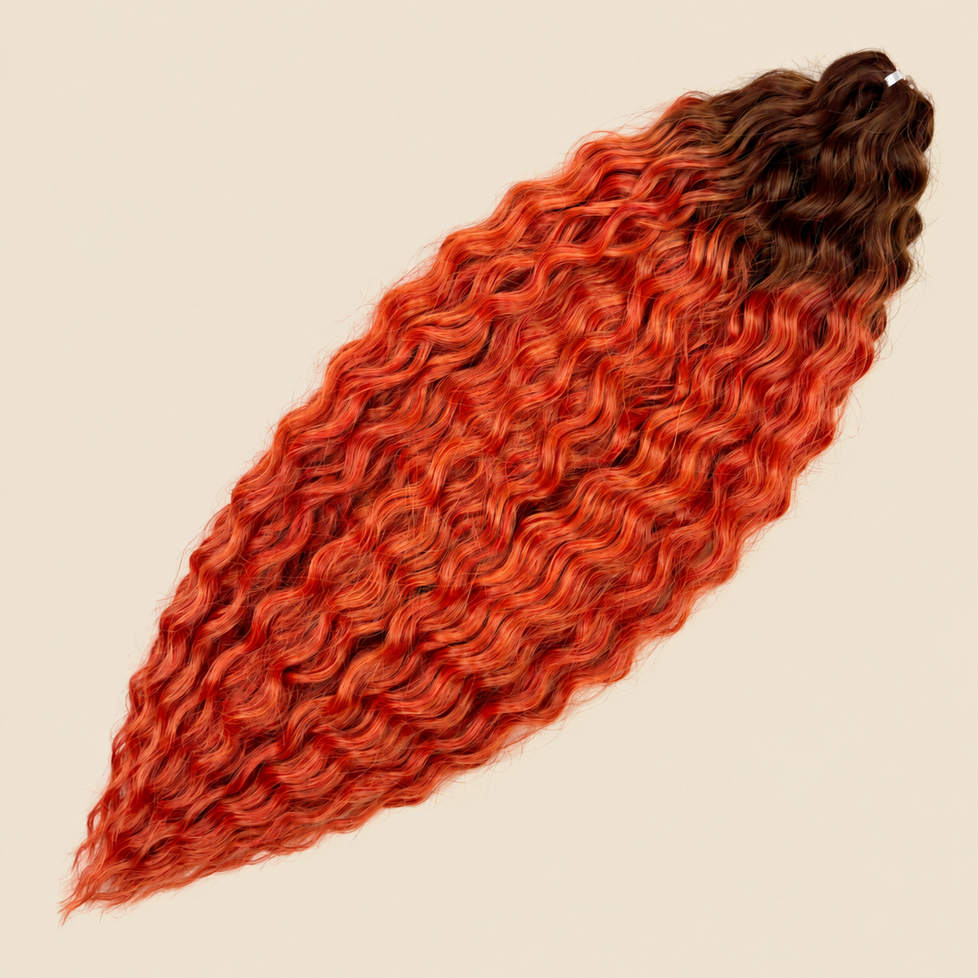 Ariel golvend kanekalon invlechthaar 55 cm 100 g, kleur TT-M460/ORANGE28, op beige achtergrond