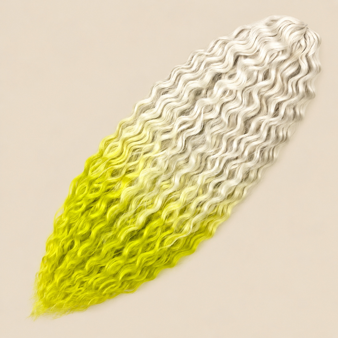 Ariel golvend kanekalon invlechthaar 55 cm 100 g in kleur TT1001D/LEMON op beige achtergrond