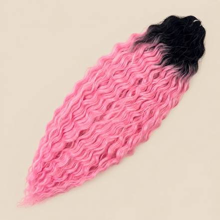 Ariel golvend kanekalon invlechthaar 55 cm 100 g in zwart/roze ombre (kleur TT1B/PINK14) op beige achtergrond