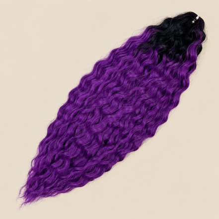 Ariel golvend kanekalon invlechthaar 55 cm 100 g in zwart/paars ombre (kleur TT1B/PURPLE(L)) op beige achtergrond