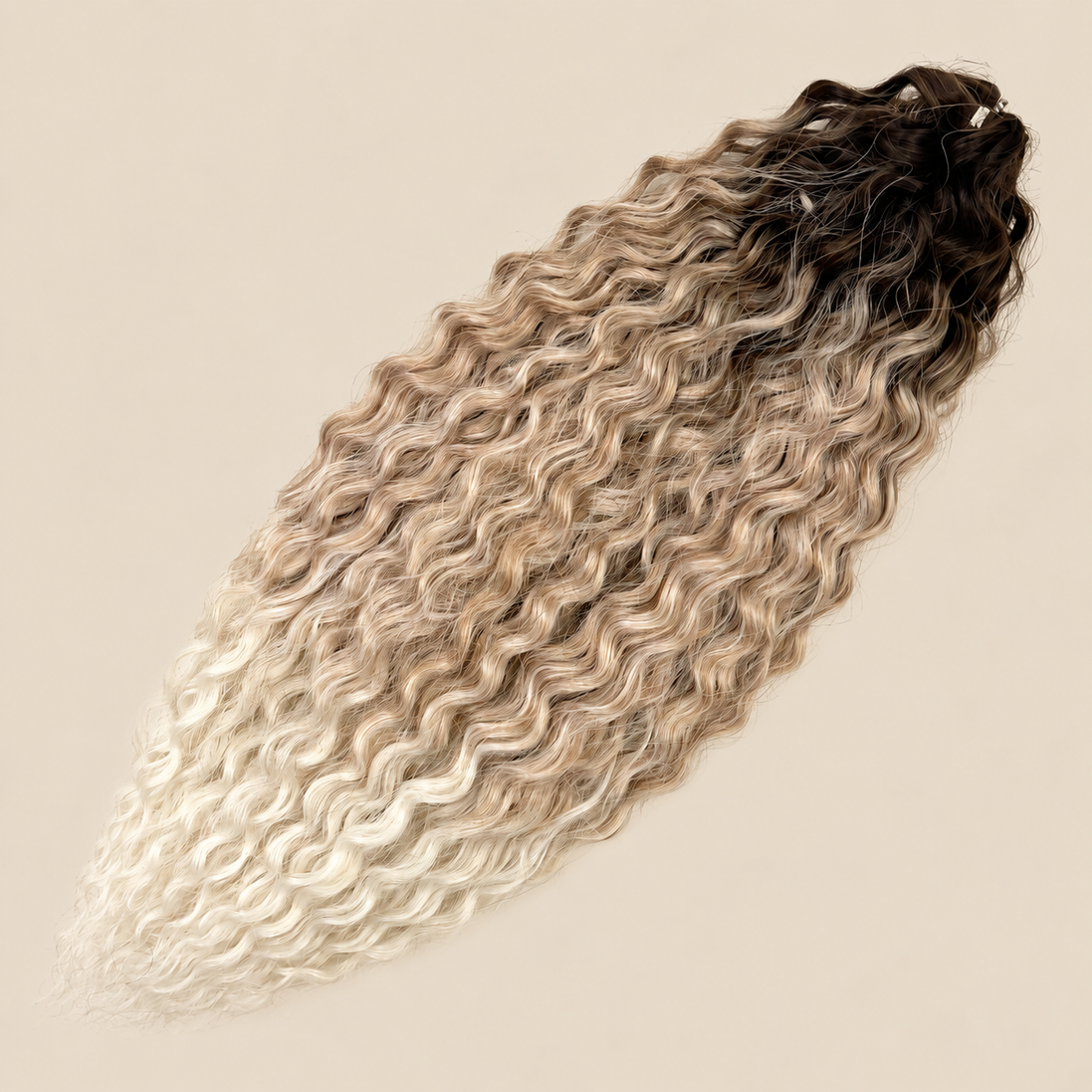 Ariel golvend kanekalon invlechthaar 55 cm 100 g in kleur TTBR/T27+26/1001D op beige achtergrond