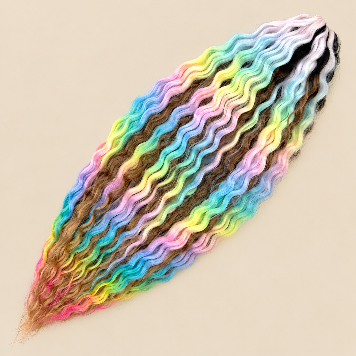 Ariel golvend kanekalon invlechthaar 55 cm 100 g in kleur TTP-001 op beige achtergrond