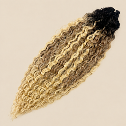 Ariel golvend kanekalon invlechthaar 55 cm 100 g in kleur TTP-2336 op beige achtergrond