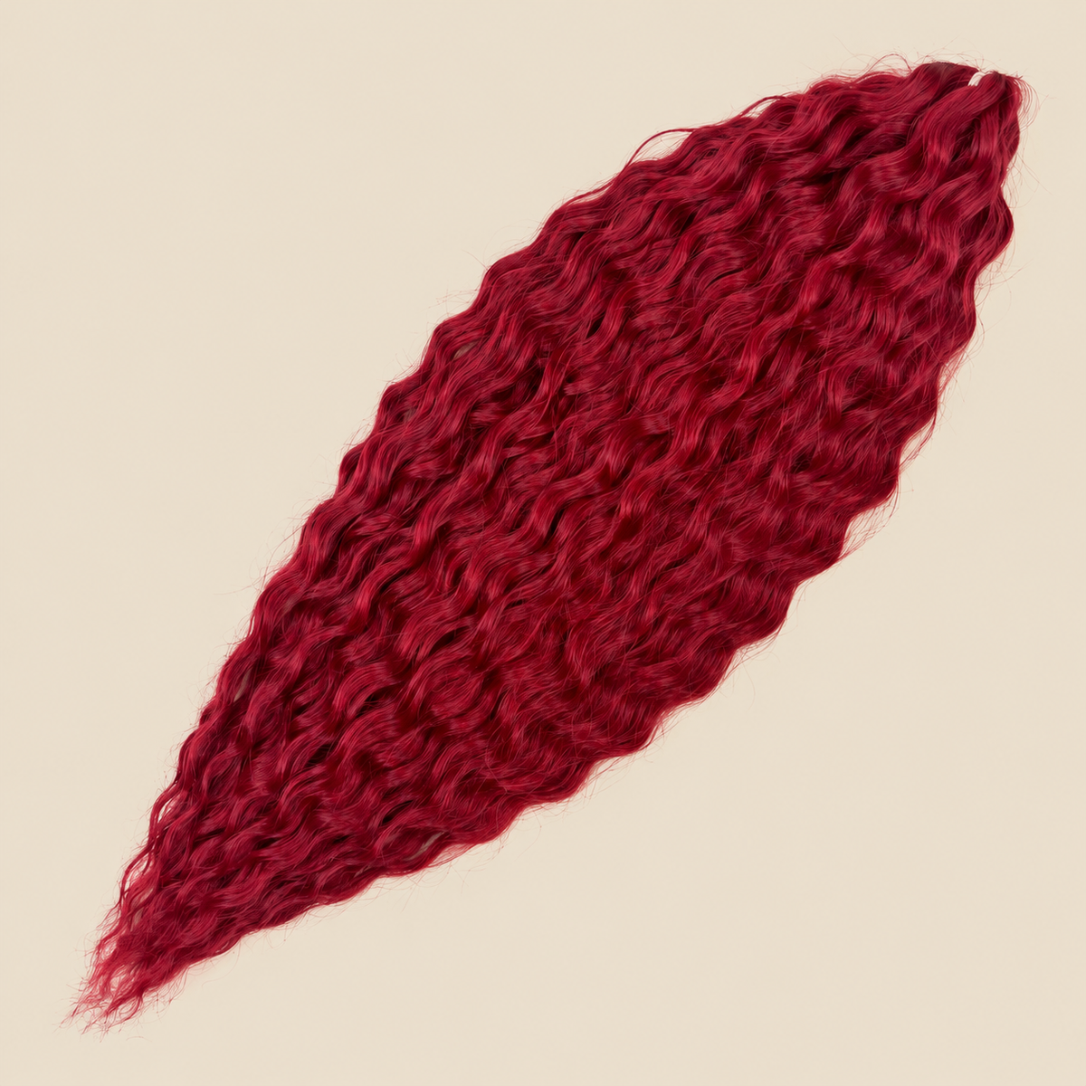 Ariel golvend kanekalon invlechthaar 55 cm 300 g in rood (kleur IRED3) op beige achtergrond