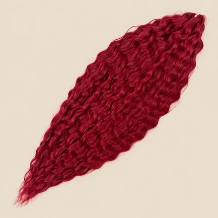 Ariel golvend kanekalon invlechthaar 55 cm 300 g in rood (kleur IRED3) op beige achtergrond