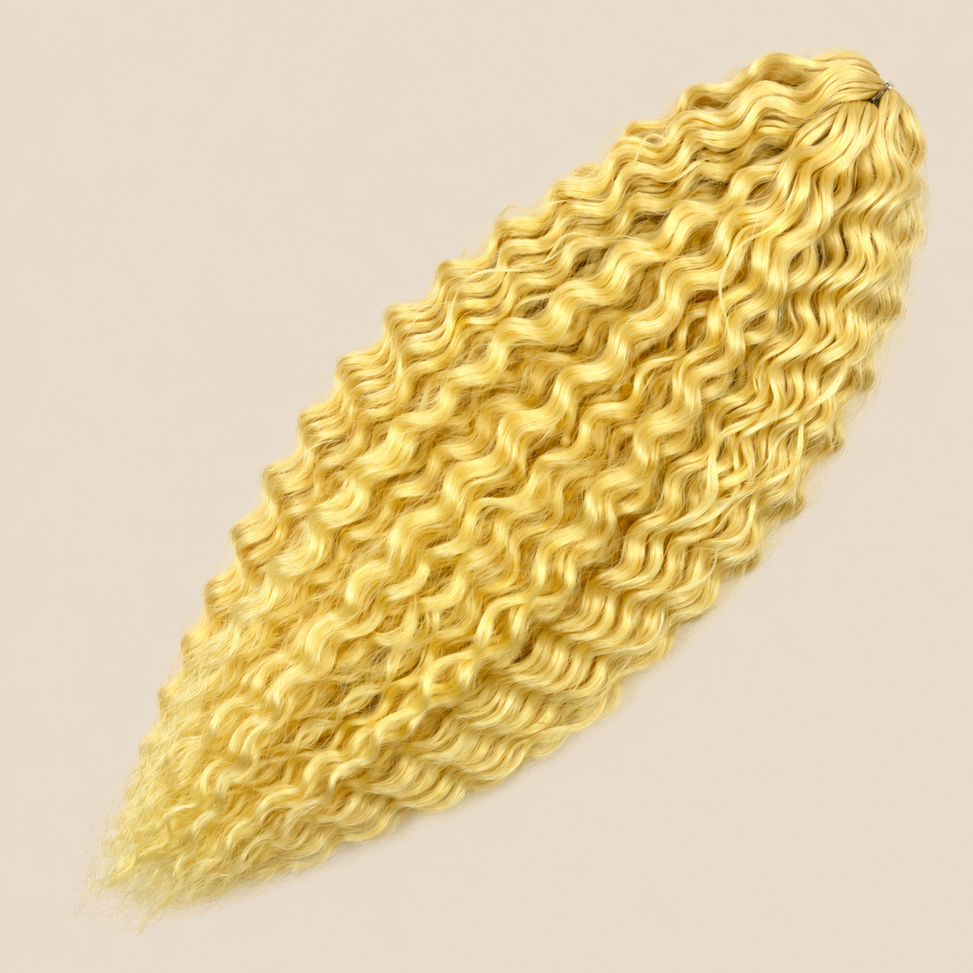 Ariel golvend kanekalon invlechthaar 55 cm 300 g in geel (kleur L-YELLOW12) op beige achtergrond