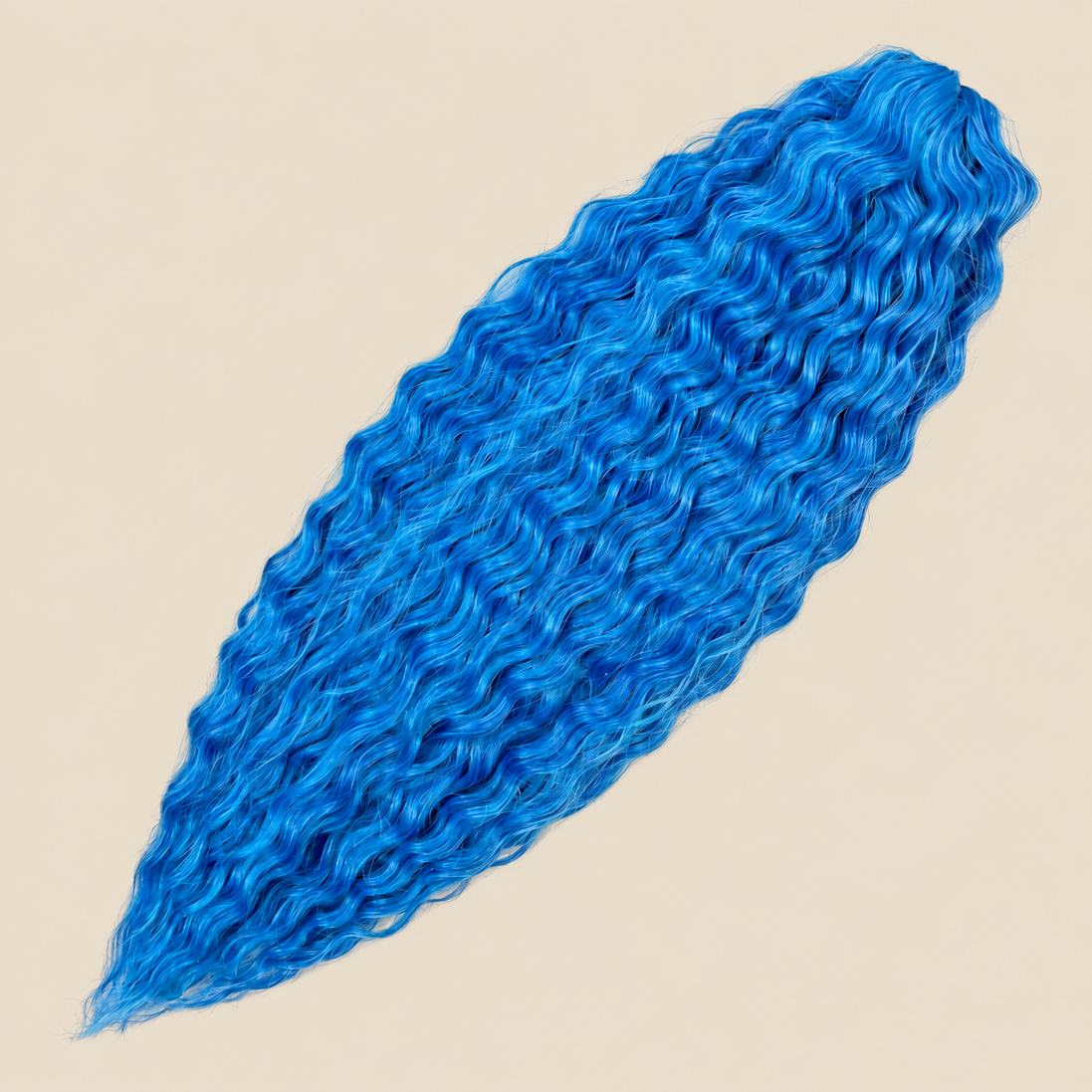 Ariel golvend kanekalon invlechthaar 55 cm 300 g in blauw (kleur M.Blue2) op beige achtergrond