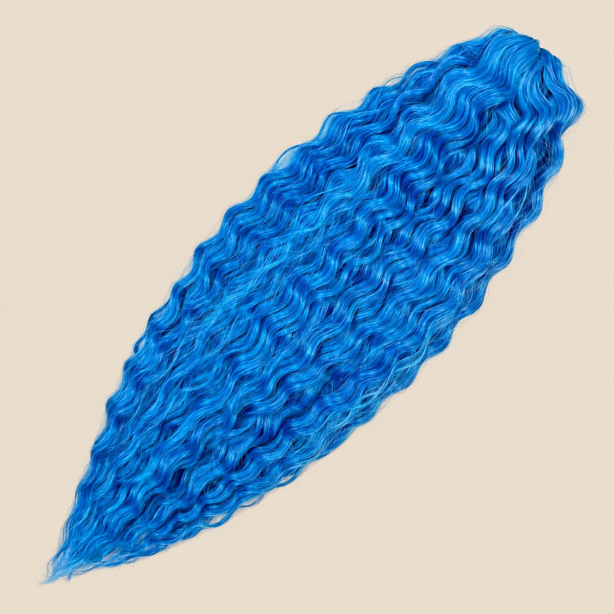 Ariel golvend kanekalon invlechthaar 55 cm 300 g in blauw (kleur M.Blue2) op beige achtergrond
