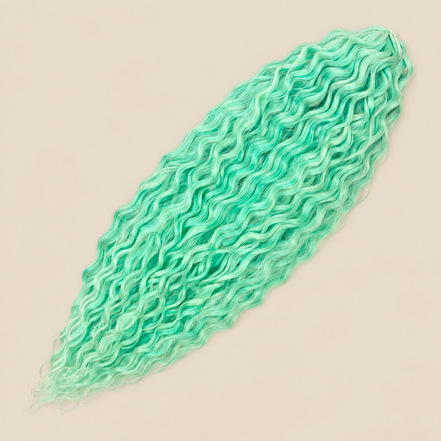 Ariel golvend kanekalon invlechthaar 55 cm 300 g in groen (kleur OGreen3) op beige achtergrond