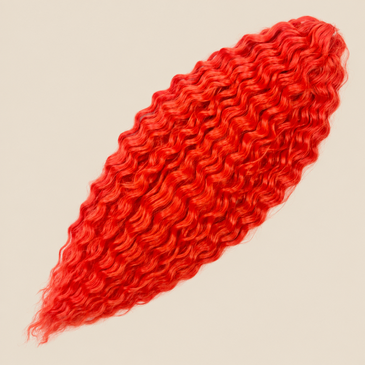 Ariel golvend kanekalon invlechthaar 55 cm 300 g in rood (kleur Red1-2) op beige achtergrond