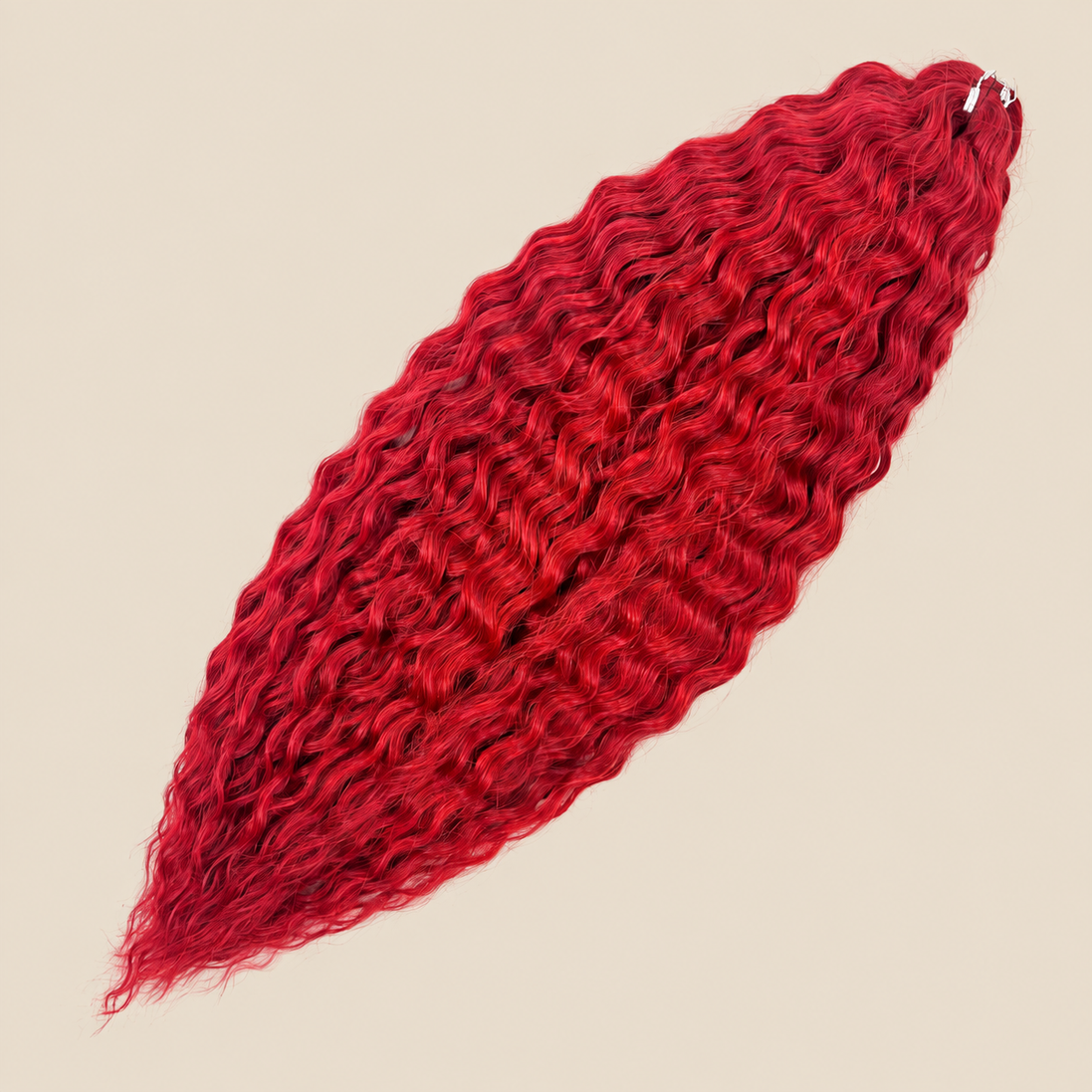 Ariel golvend kanekalon invlechthaar 55 cm 300 g in rood (kleur Red6) op beige achtergrond