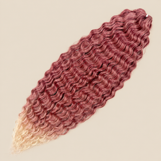 Ariel golvend kanekalon invlechthaar 55 cm 300 g in roze ombre (kleur T-BPink(16)) op beige achtergrond
