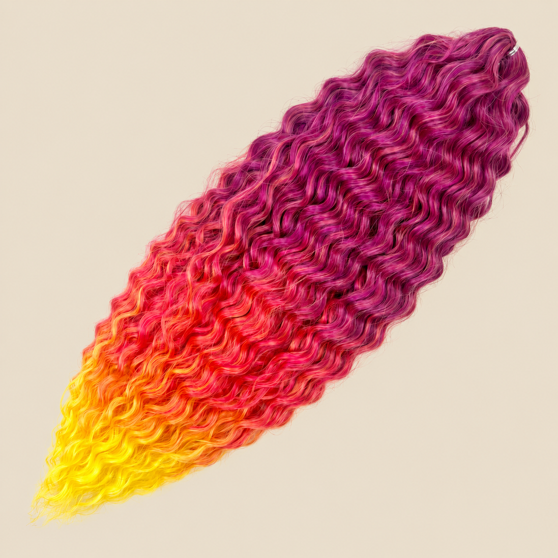 Ariel golvend kanekalon invlechthaar 55 cm 300 g in oranje ombre (kleur T-Ored(10)) op beige achtergrond