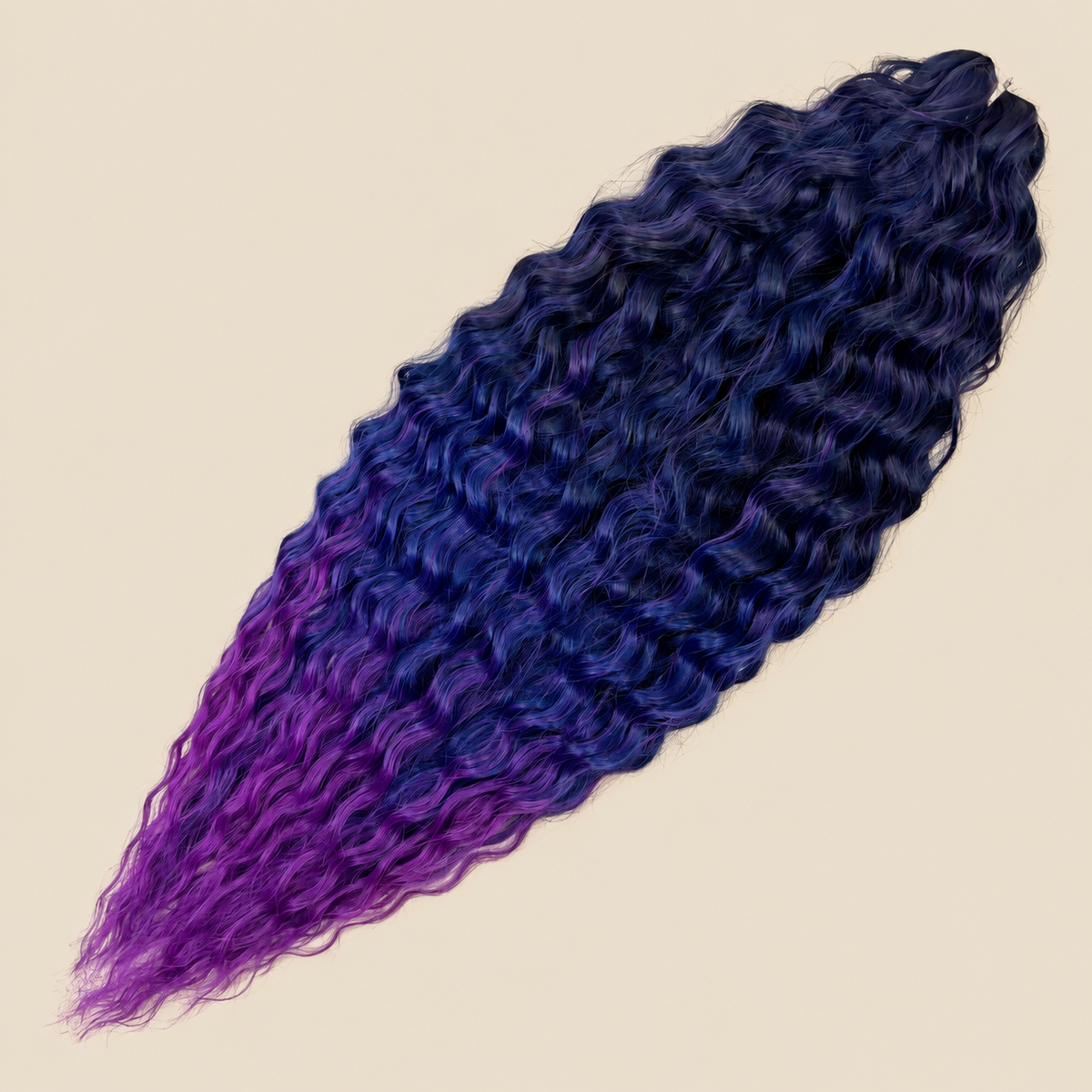 Ariel golvend kanekalon invlechthaar 55 cm 300 g in blauw ombre (kleur T-PBlue(11)) op beige achtergrond