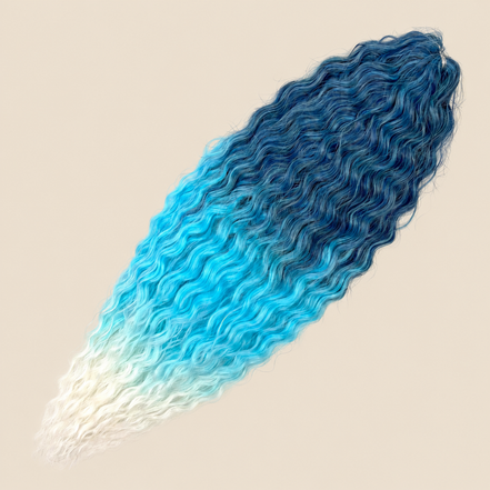 Ariel golvend kanekalon invlechthaar 55 cm 300 g in blauw ombre (kleur T-PBlue(14)) op beige achtergrond