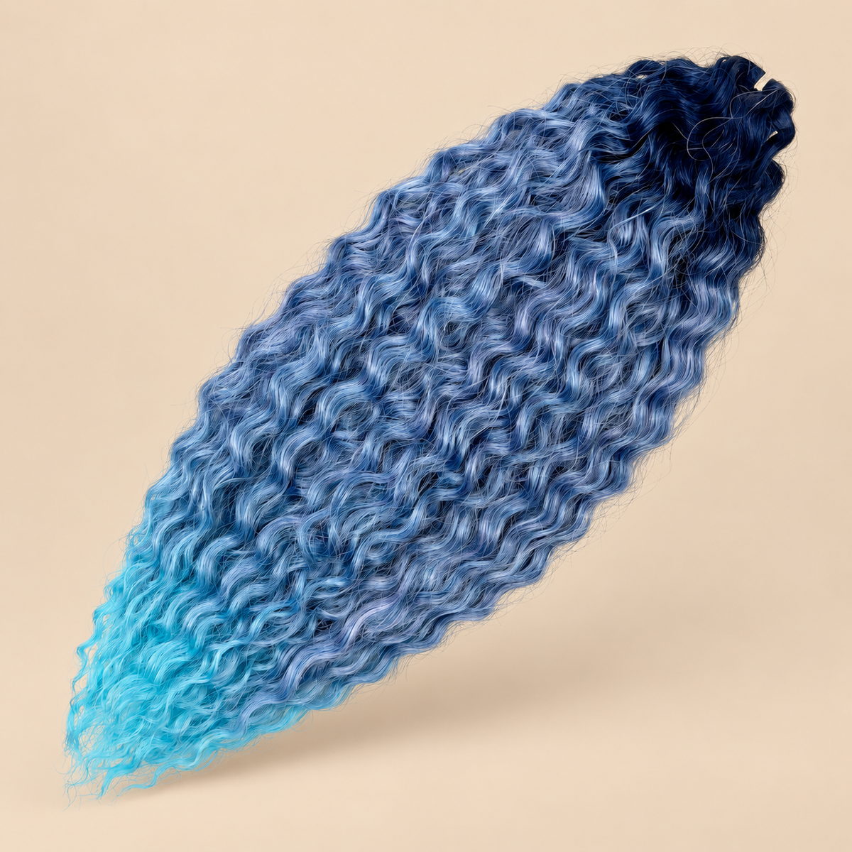 Ariel golvend kanekalon invlechthaar 55 cm 300 g in kleur TT-BV/T2-PBlue15 op beige achtergrond
